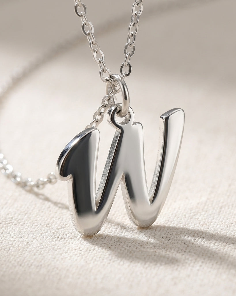 W Necklace | Initial & Letter W Pendant, Gold & Silver