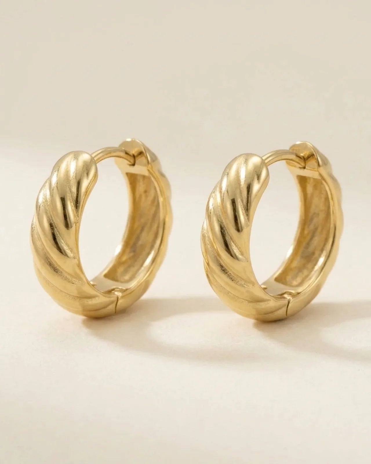 Wide Ribbed Huggie Hoop Earrings in 14ct Gold or Sterling Silver