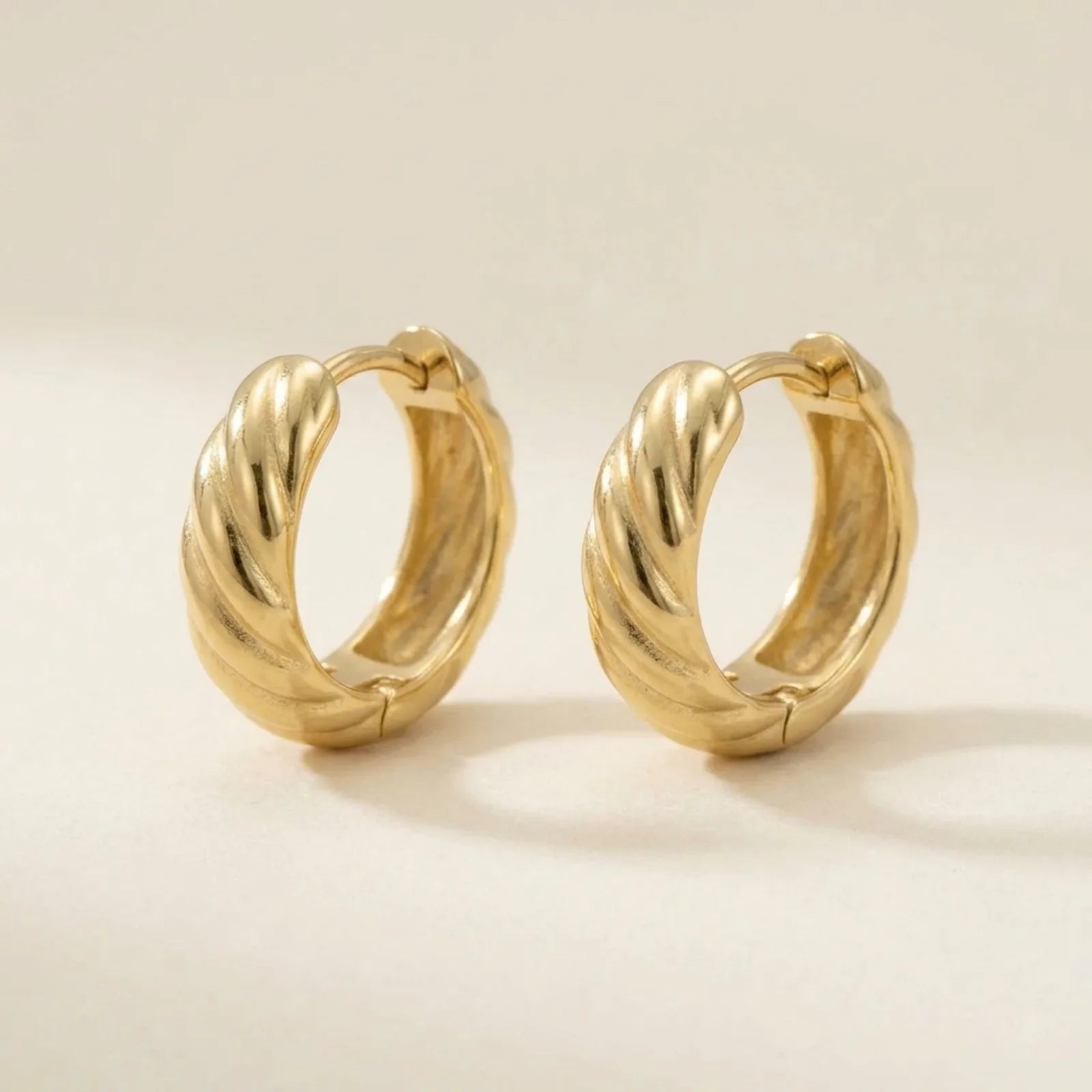 Wide Ribbed Huggie Hoop Earrings in 14ct Gold or Sterling Silver