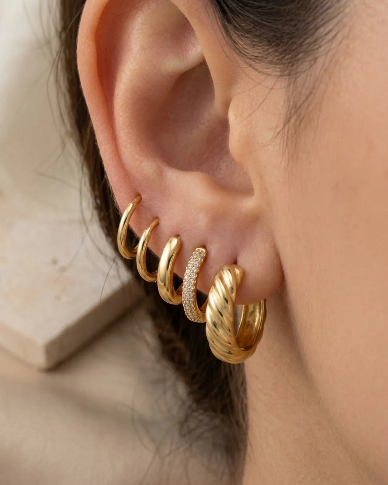 Wide Ribbed Huggie Hoop Earrings in 14ct Gold or Sterling Silver