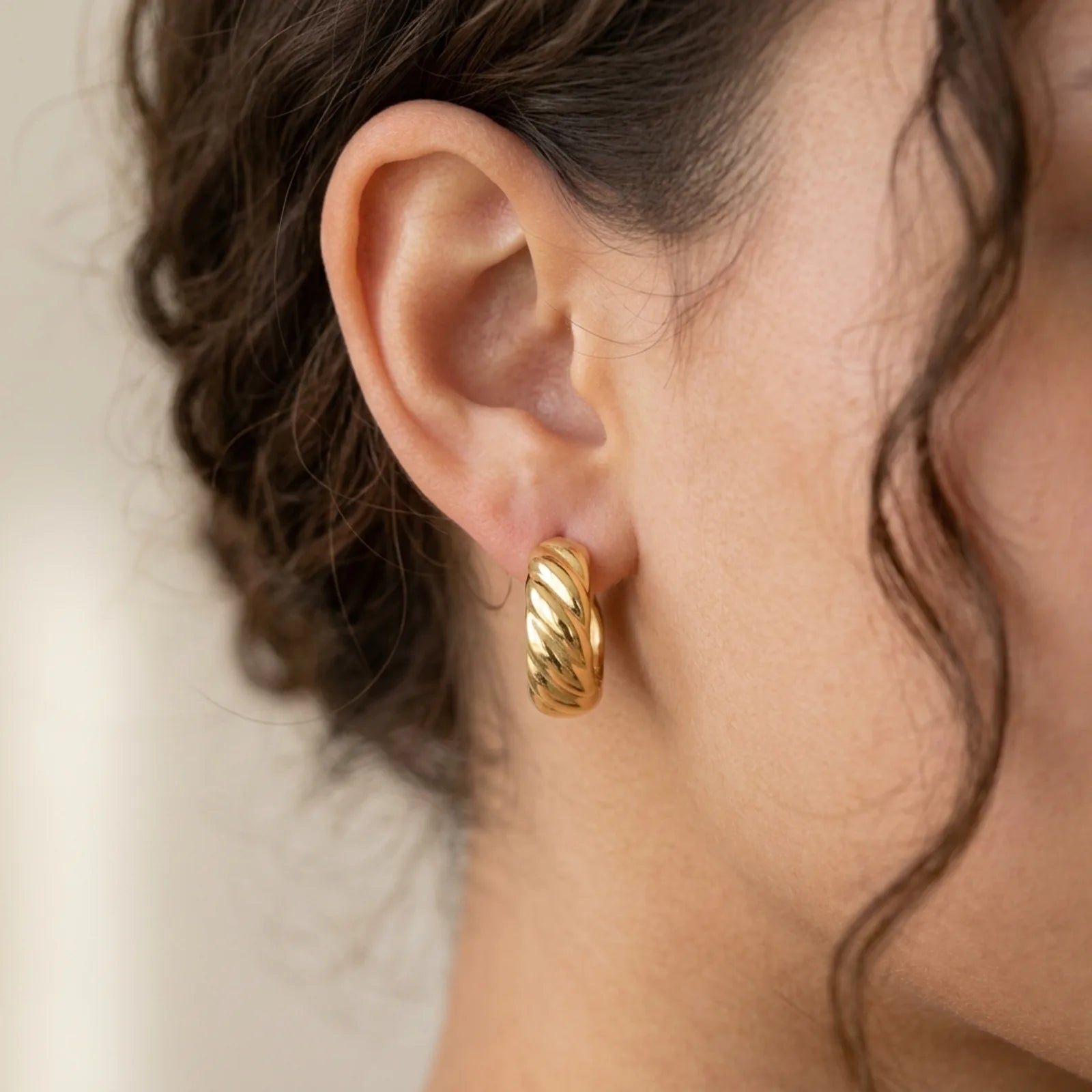 Wide Ribbed Huggie Hoop Earrings in 14ct Gold or Sterling Silver