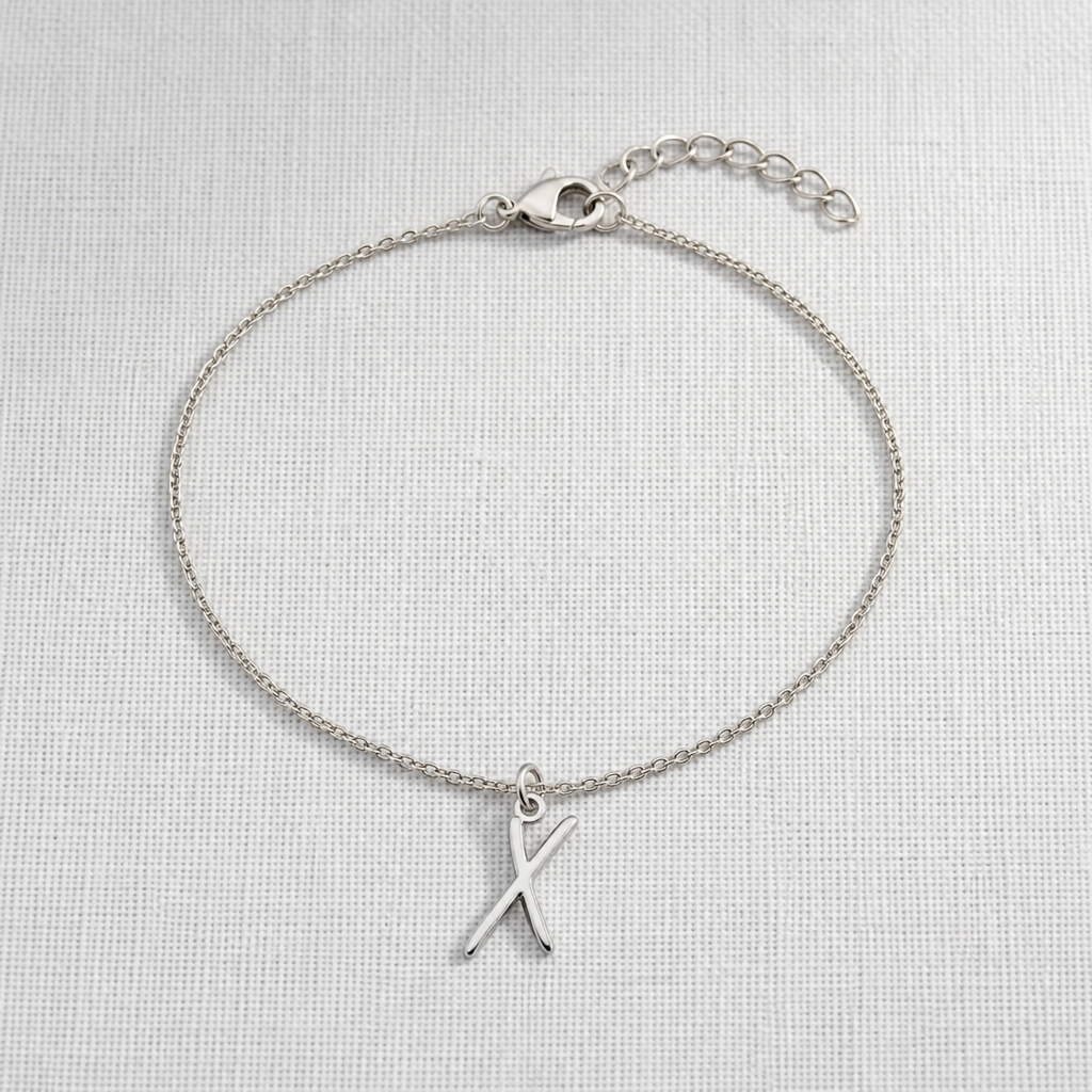 X Bracelet | Initial & Letter X Charm, Gold & Silver