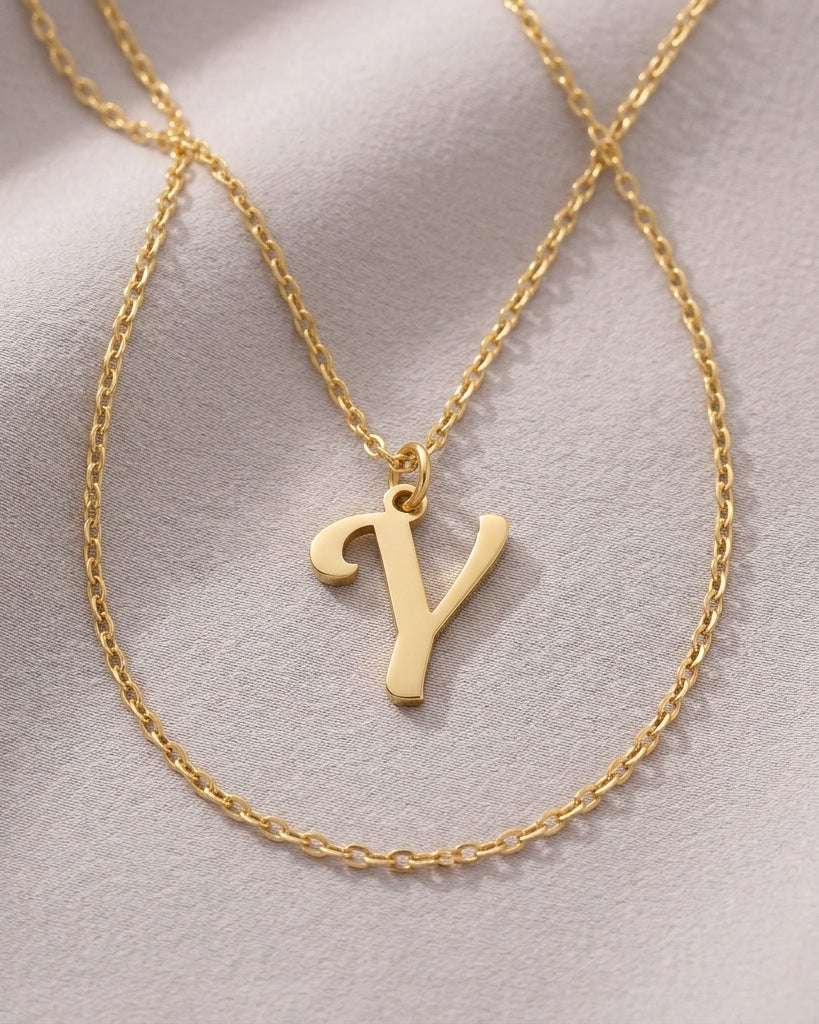 Y Necklace | Initial & Letter Y Pendant, Gold & Silver