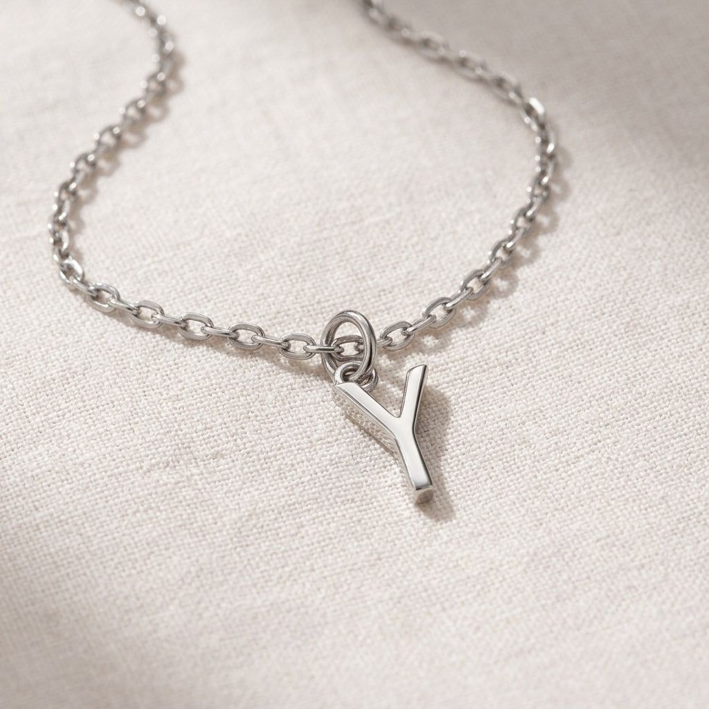 Y Necklace | Initial & Letter Y Pendant, Gold & Silver