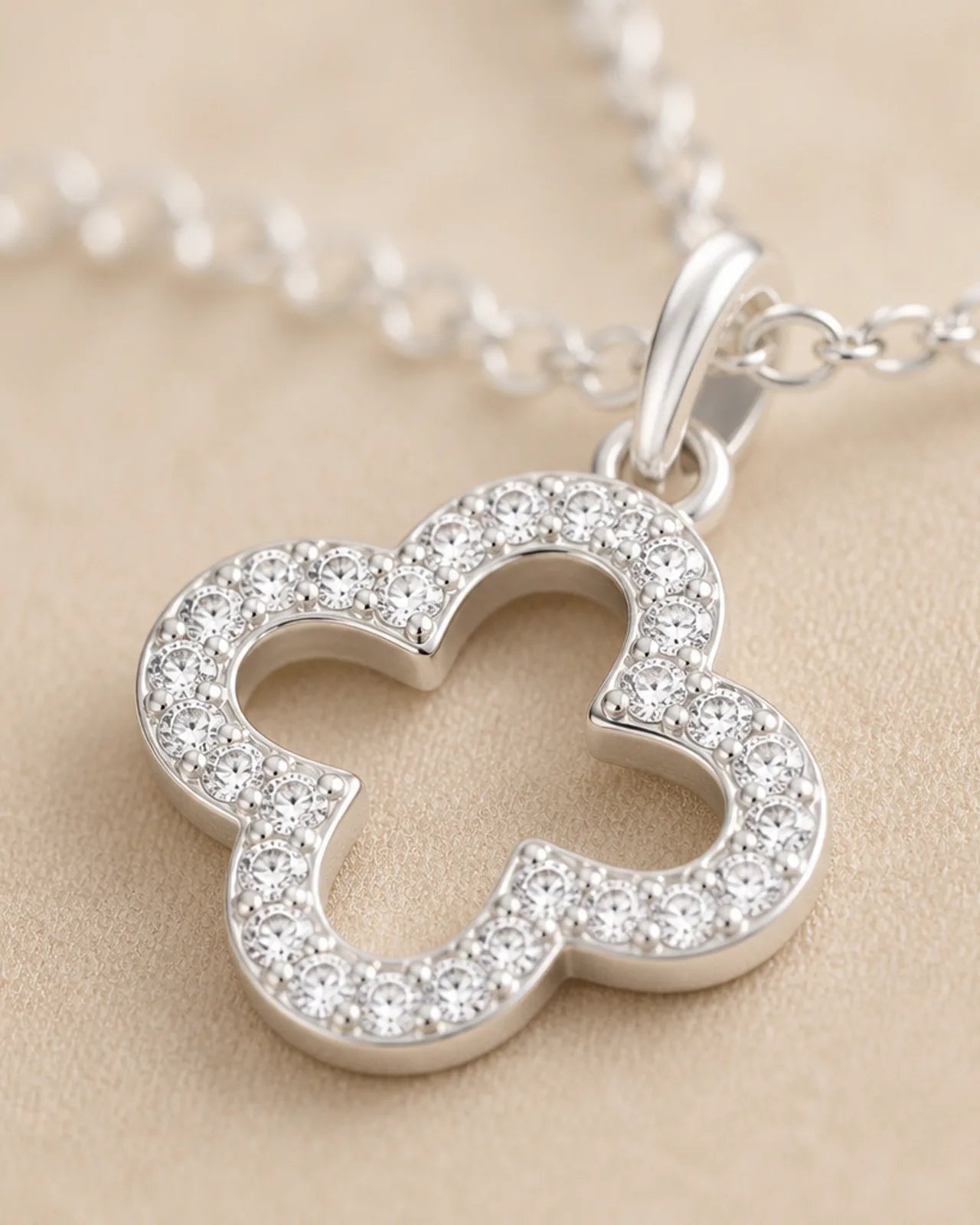Cubic Zirconia Open Quatrefoil Necklace – Elegant Clover Design Pendant