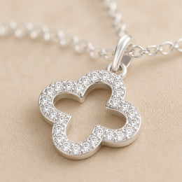 Cubic Zirconia Open Quatrefoil Necklace – Elegant Clover Design Pendant