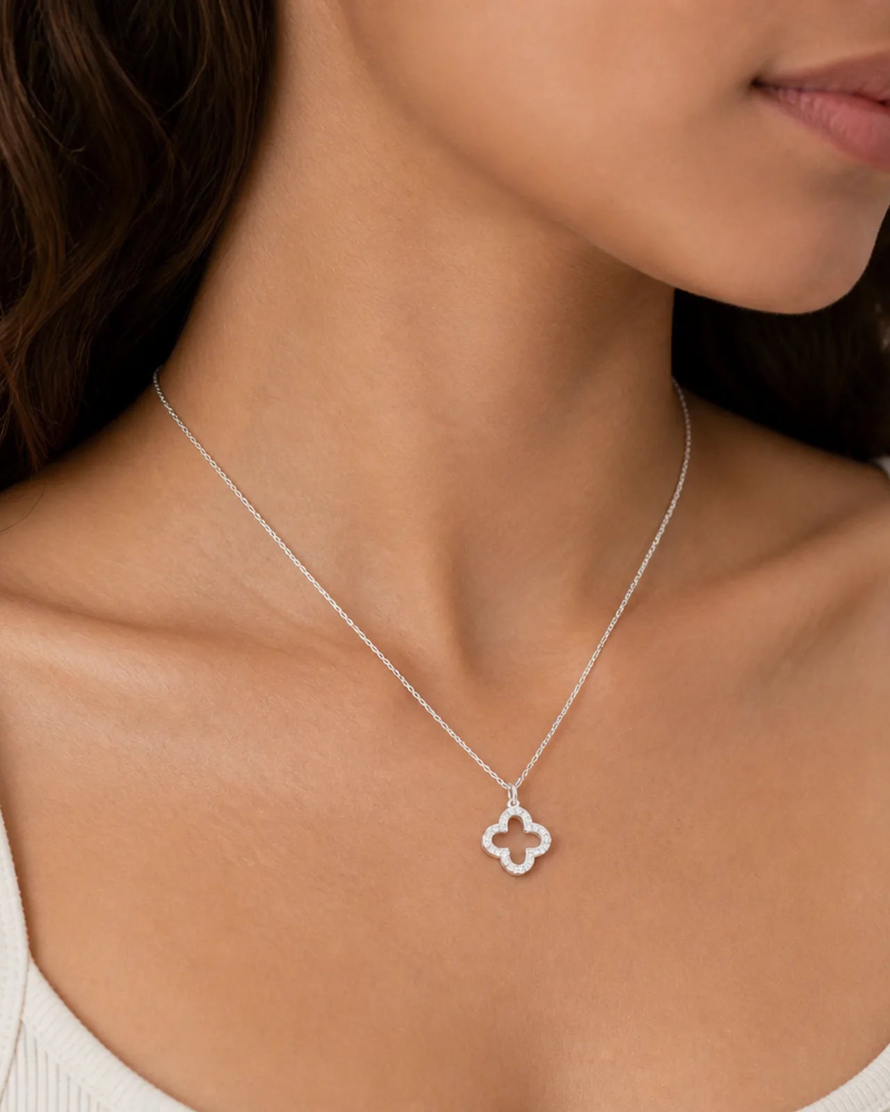Cubic Zirconia Open Quatrefoil Necklace – Elegant Clover Design Pendant
