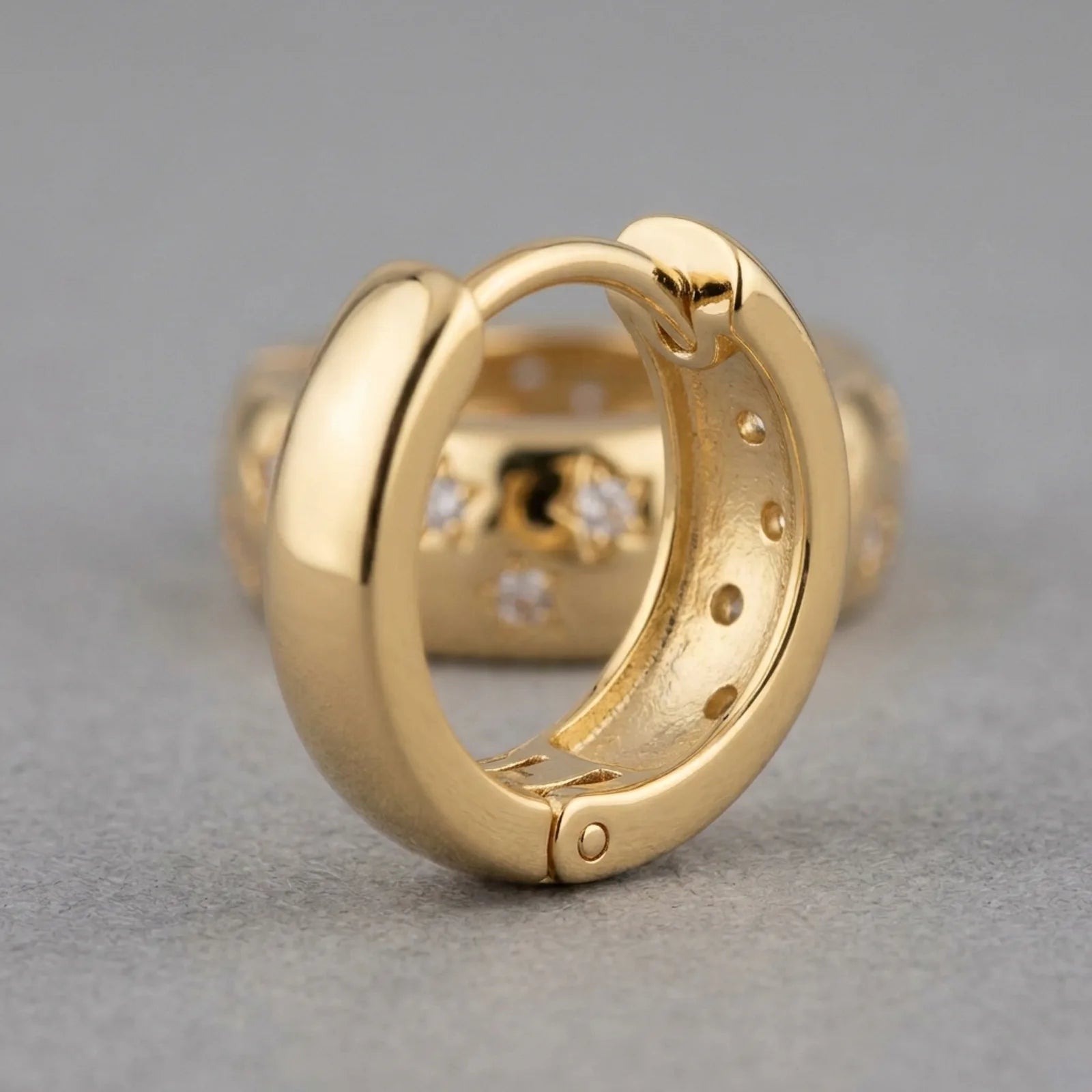 Cubic Zirconia Star Hoop Earrings – Elegant Polished Hoops with Celestial Detail
