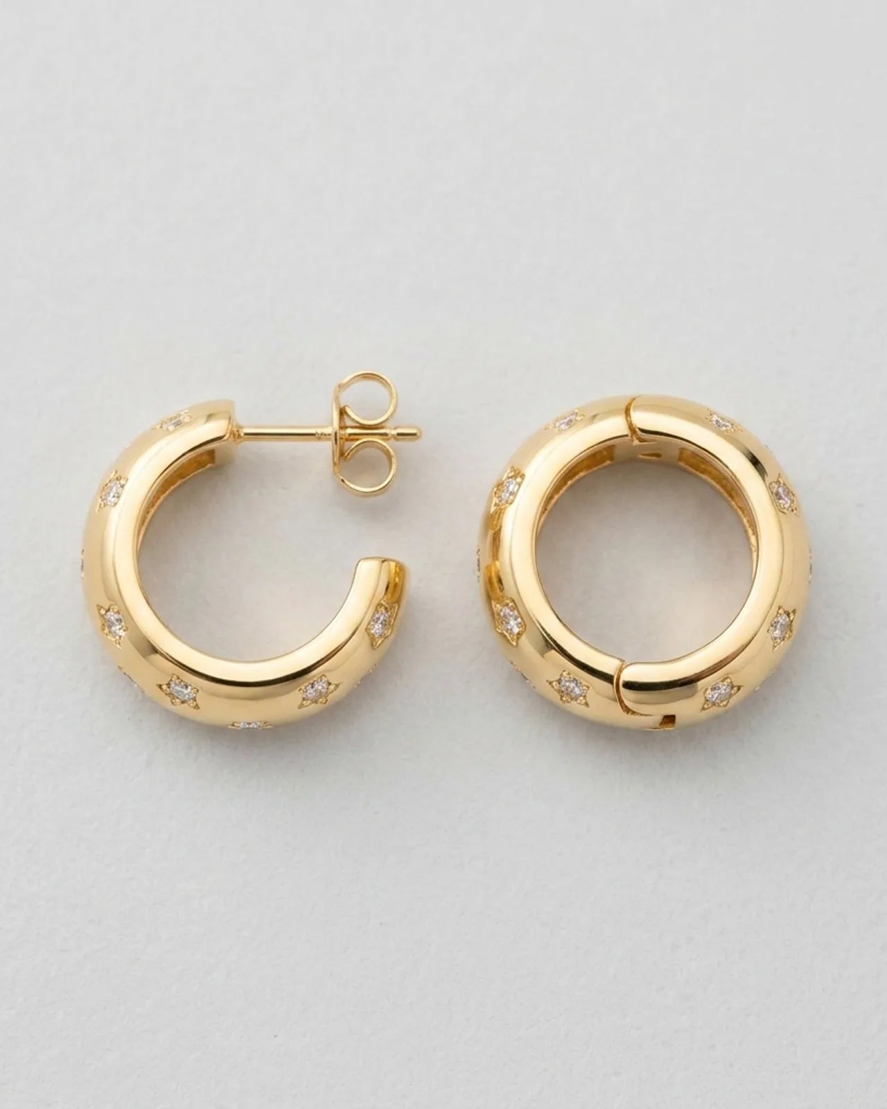 Cubic Zirconia Star Hoop Earrings – Elegant Polished Hoops with Celestial Detail