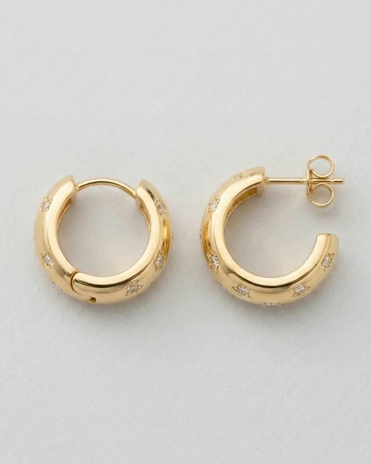 Cubic Zirconia Star Hoop Earrings – Elegant Polished Hoops with Celestial Detail