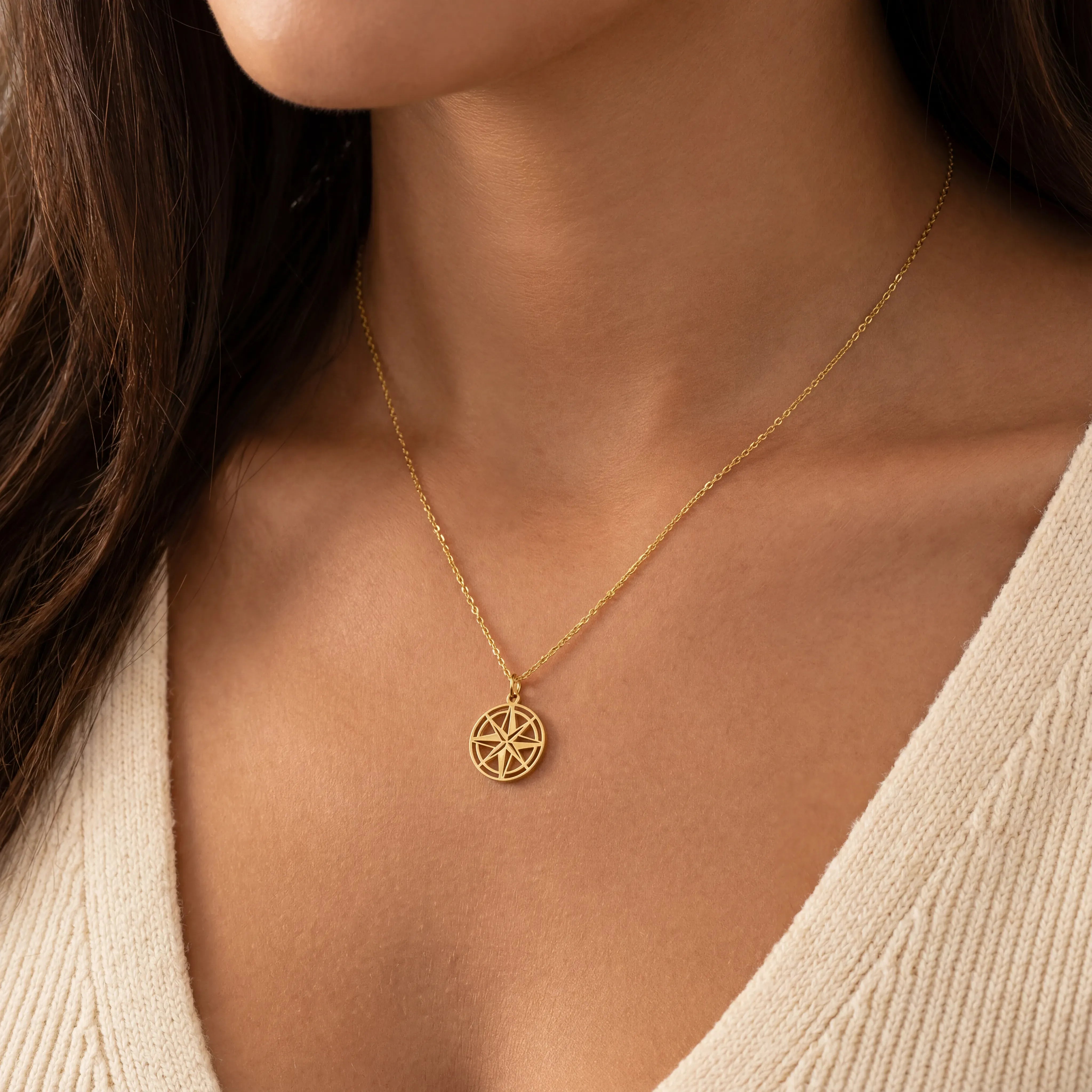 Necklace 18ct Gold / Style 1 / 18" Inches Compass Necklace HBD