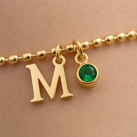 Single Initial & Birthstone Bracelet, Initial & Birthstone Detail