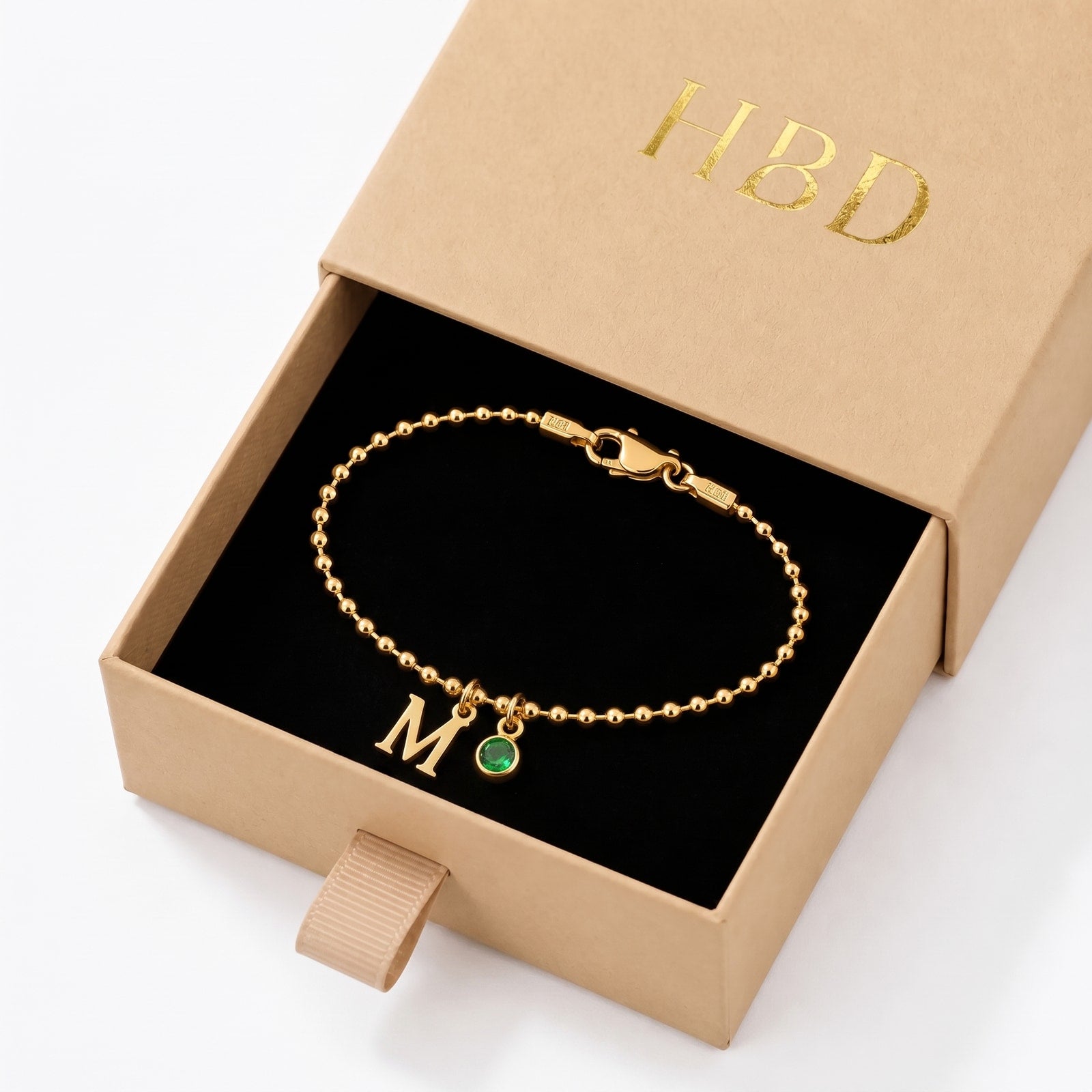 Single Initial & Birthstone Bracelet, Gift Box Presentation