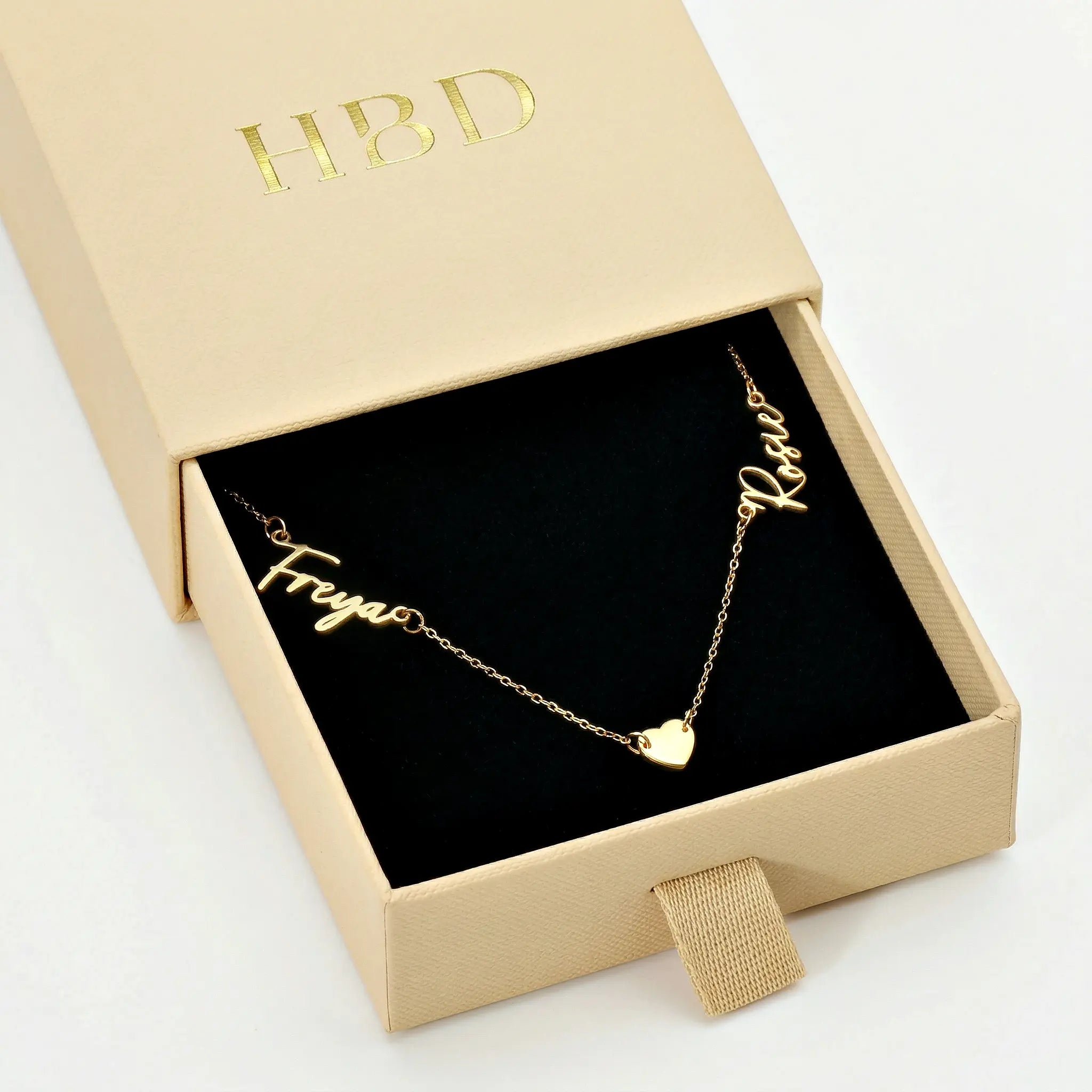 Double Name Necklace with Heart – Vermeil or Solid Silver – Personalised Script Necklace