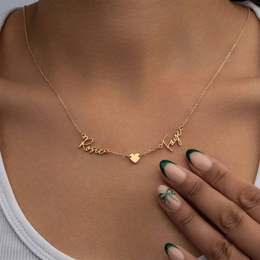 Double Name Necklace with Heart | Personalised Two Name Necklace | HBD
