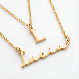 Personalised Name & Initial Necklace Layered Set – Custom Pair in Gold or Silver