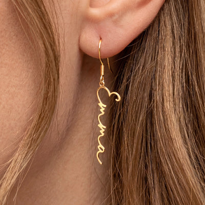 Gold personalised name earrings
