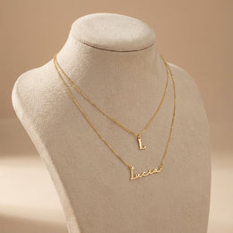 Personalised Name & Initial Necklace Layered Set – Custom Pair in Gold or Silver