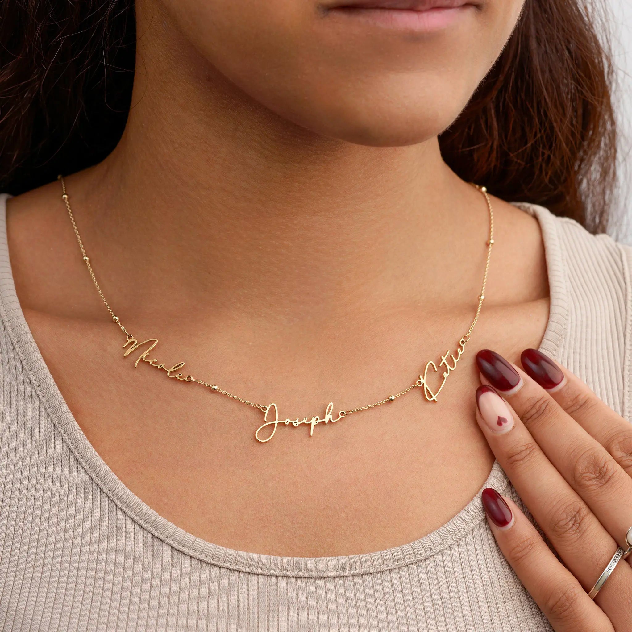 Triple Name Necklace in Gold, Silver or Vermeil – 3 Name Custom Necklace in 9 Designs