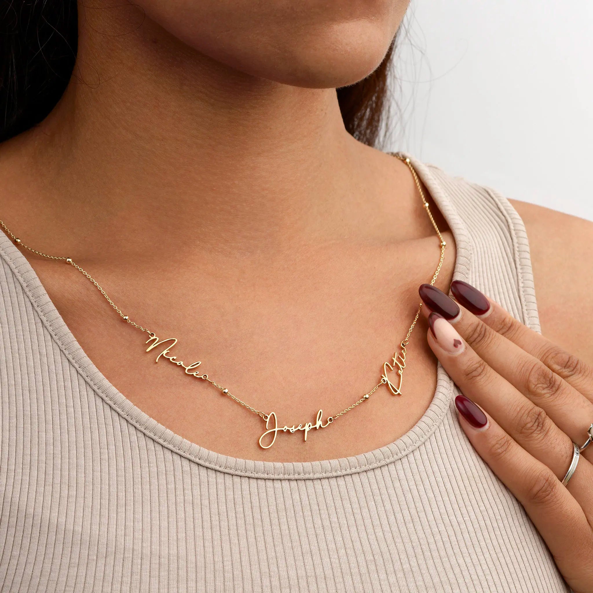 Triple Name Necklace in Gold, Silver or Vermeil – 3 Name Custom Necklace in 9 Designs