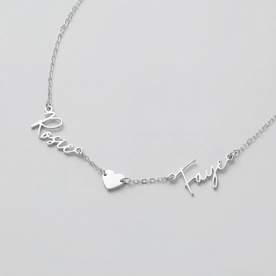 Double Name Necklace with Heart | Personalised Two Name Necklace | HBD