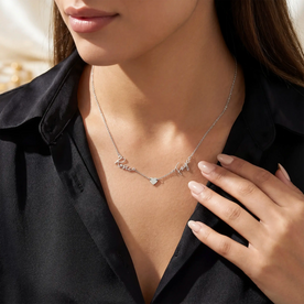 Double Name Necklace with Heart | Personalised Two Name Necklace | HBD