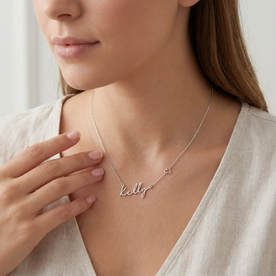Personalised Name & Heart Necklace | Custom Name Necklace | HBD