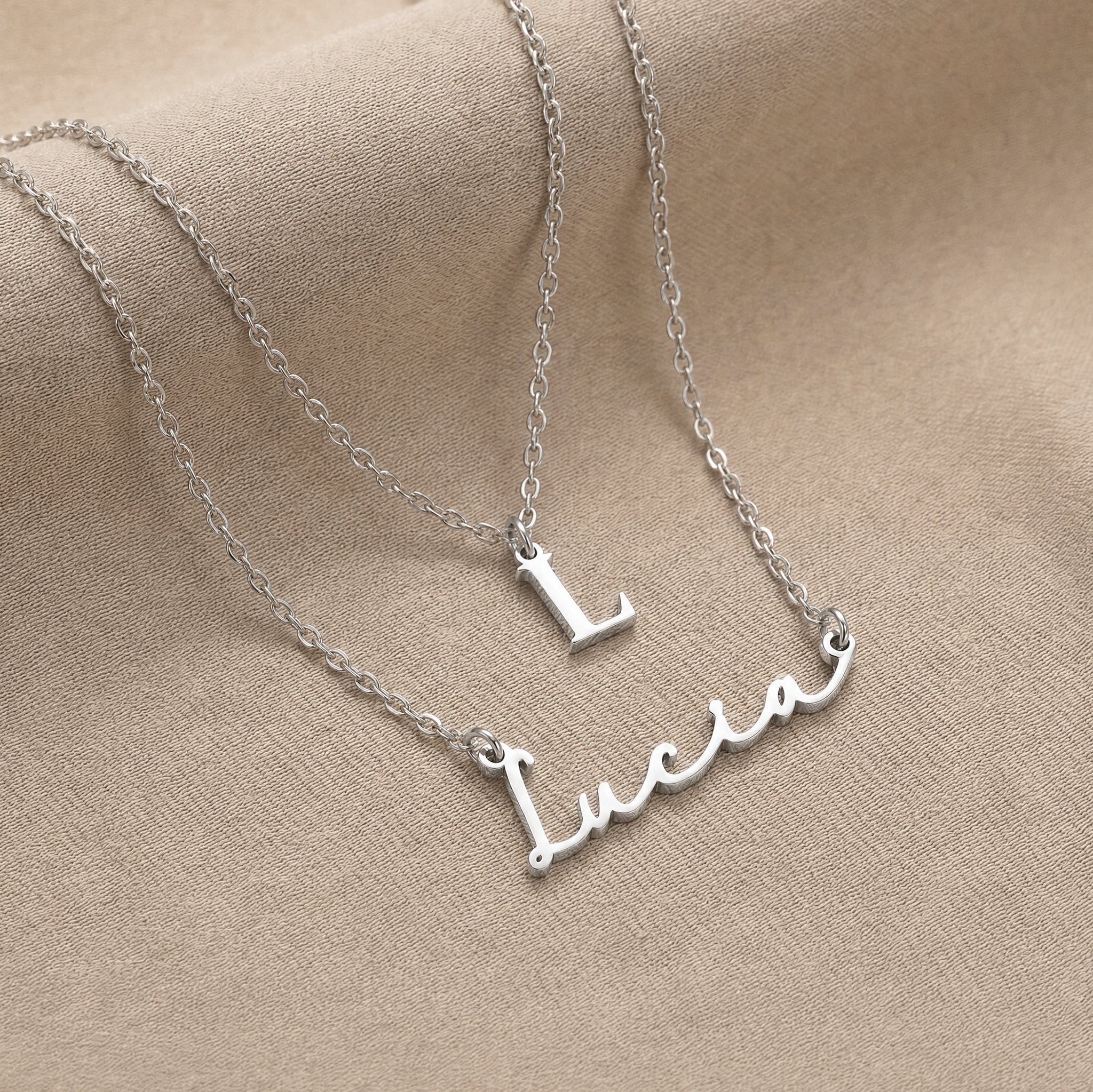 Personalised Name & Initial Necklace Layered Set – Custom Pair in Gold or Silver