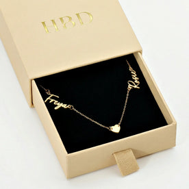 Double Name Necklace with Heart | Personalised Two Name Necklace | HBD
