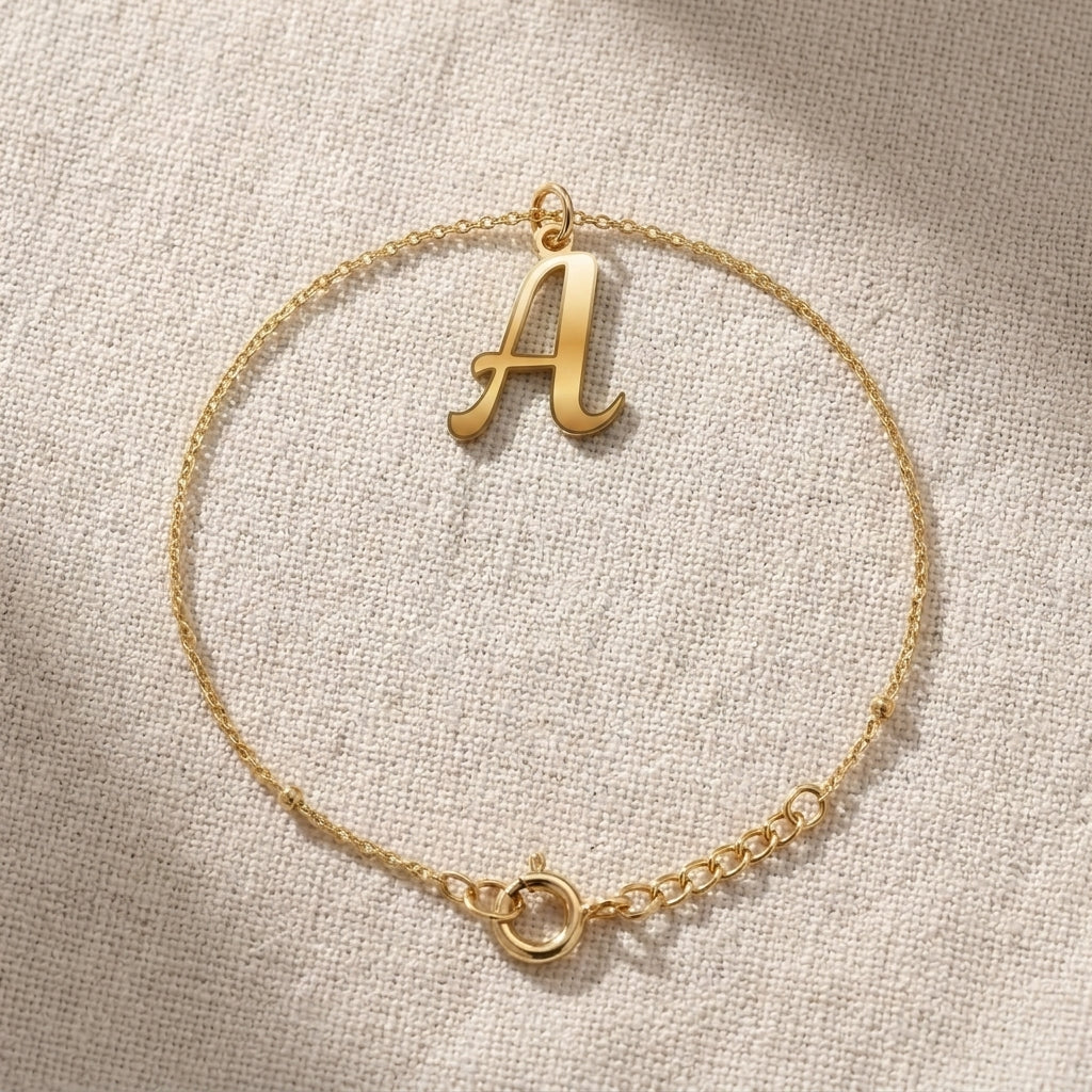 A Bracelet | Initial & Letter A Charm, Gold & Silver