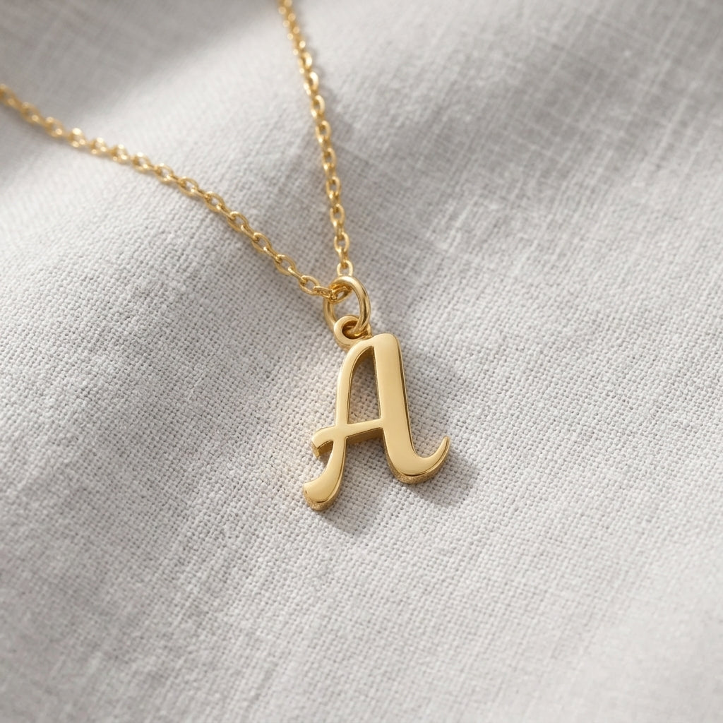 A Necklace | Initial & Letter A Pendant, Gold & Silver