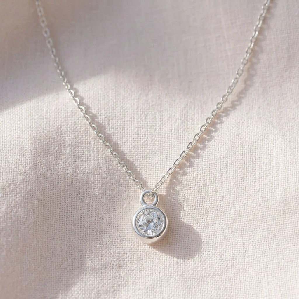 April Birthstone Necklace | Crystal, Gold & Silver