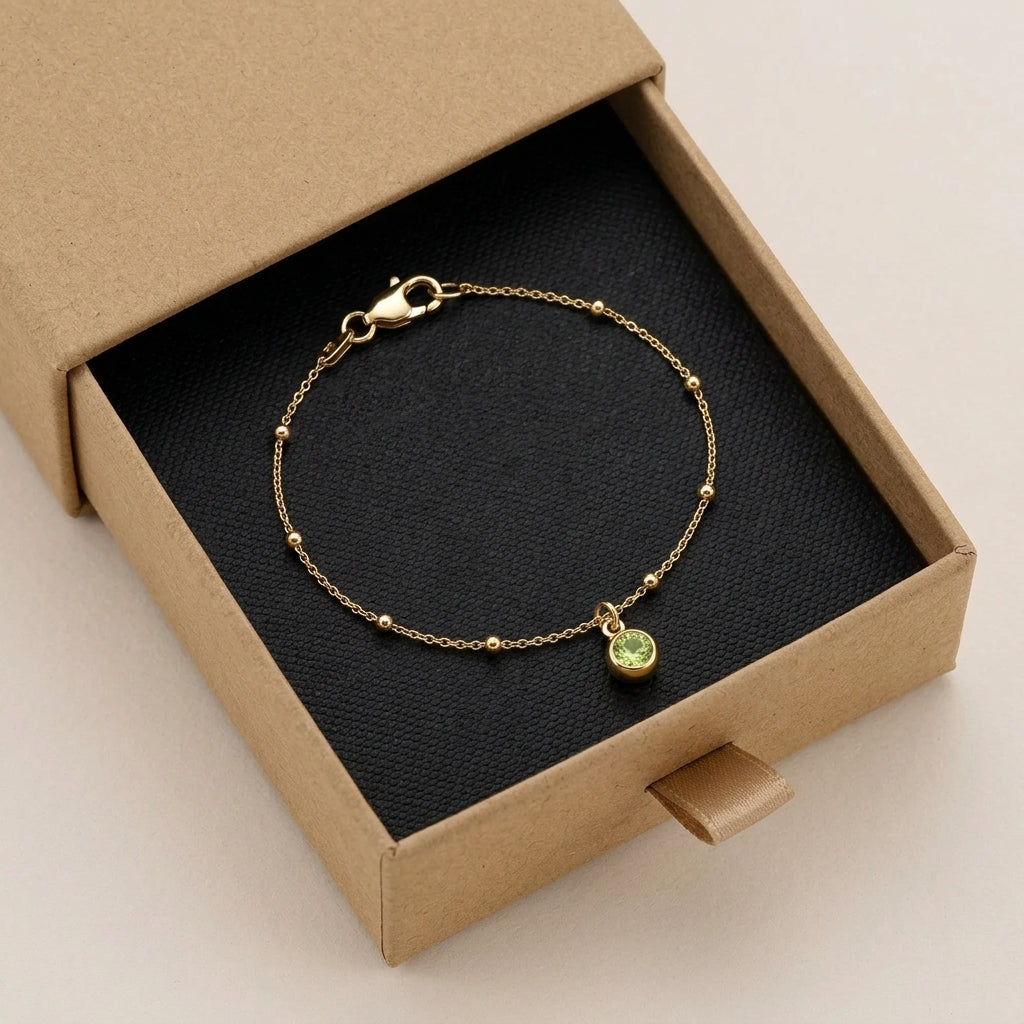 August Birthstone Bracelet | Peridot, Gold & Silver
