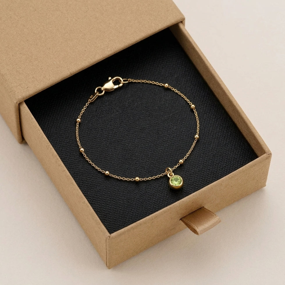 August Birthstone Bracelet | Peridot, Gold & Silver