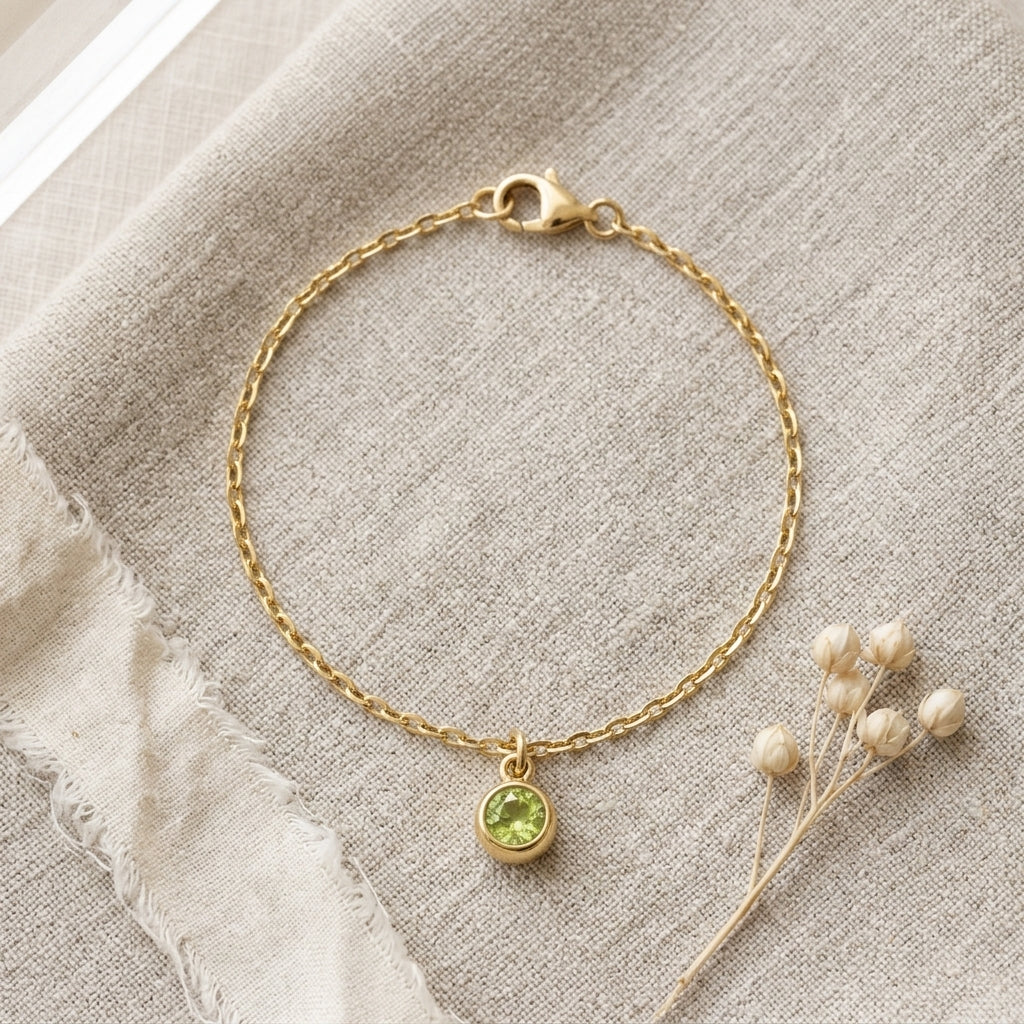 August Birthstone Bracelet | Peridot, Gold & Silver
