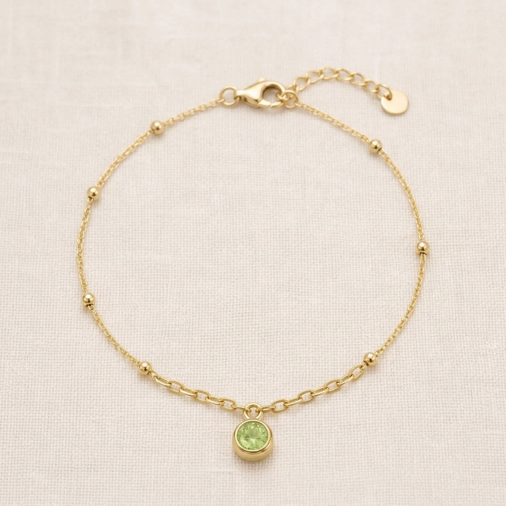 August Birthstone Bracelet | Peridot, Gold & Silver