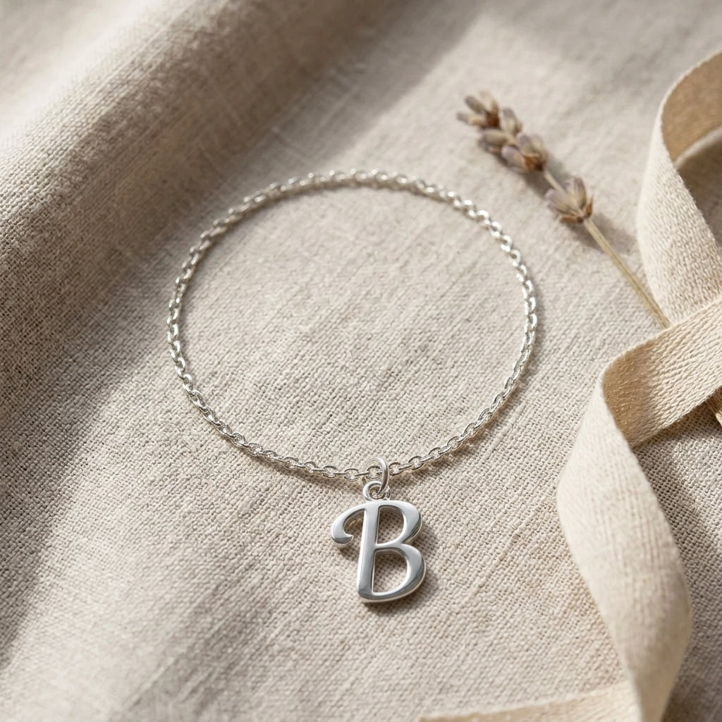 B Bracelet | Initial & Letter B Charm, Gold & Silver