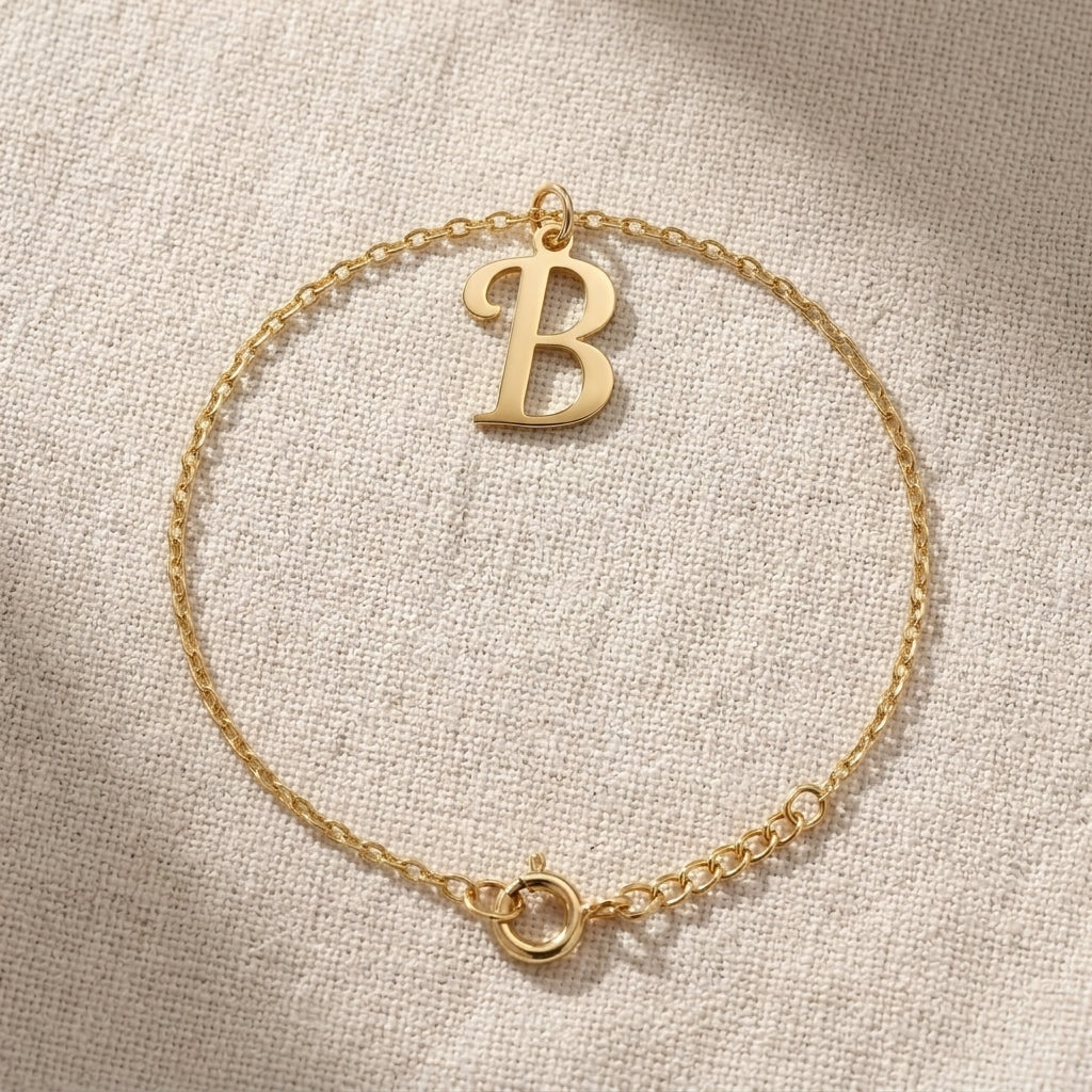 B Bracelet | Initial & Letter B Charm, Gold & Silver