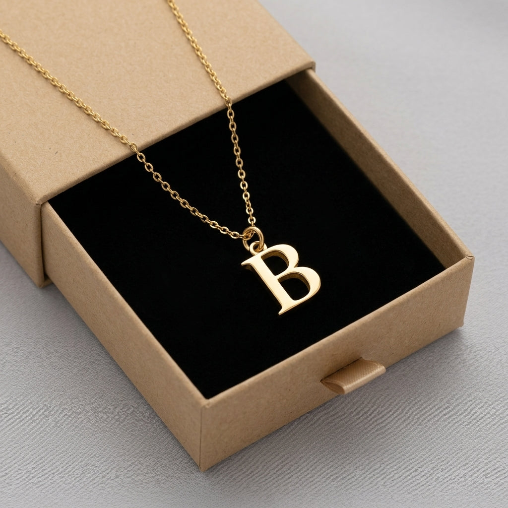 B Necklace | Initial & Letter B Pendant, Gold & Silver