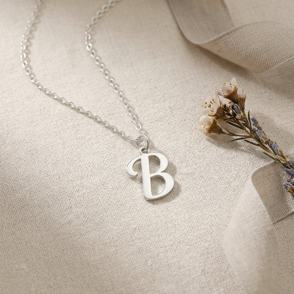B Necklace | Initial & Letter B Pendant, Gold & Silver
