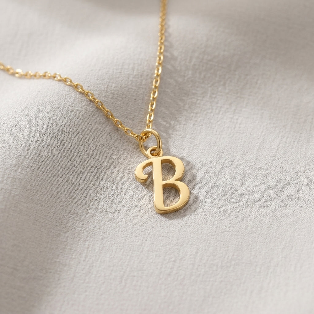 B Necklace | Initial & Letter B Pendant, Gold & Silver