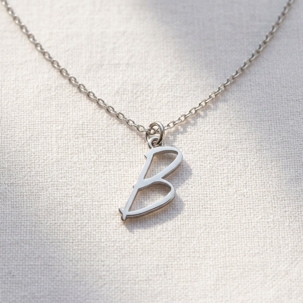 B Necklace | Initial & Letter B Pendant, Gold & Silver