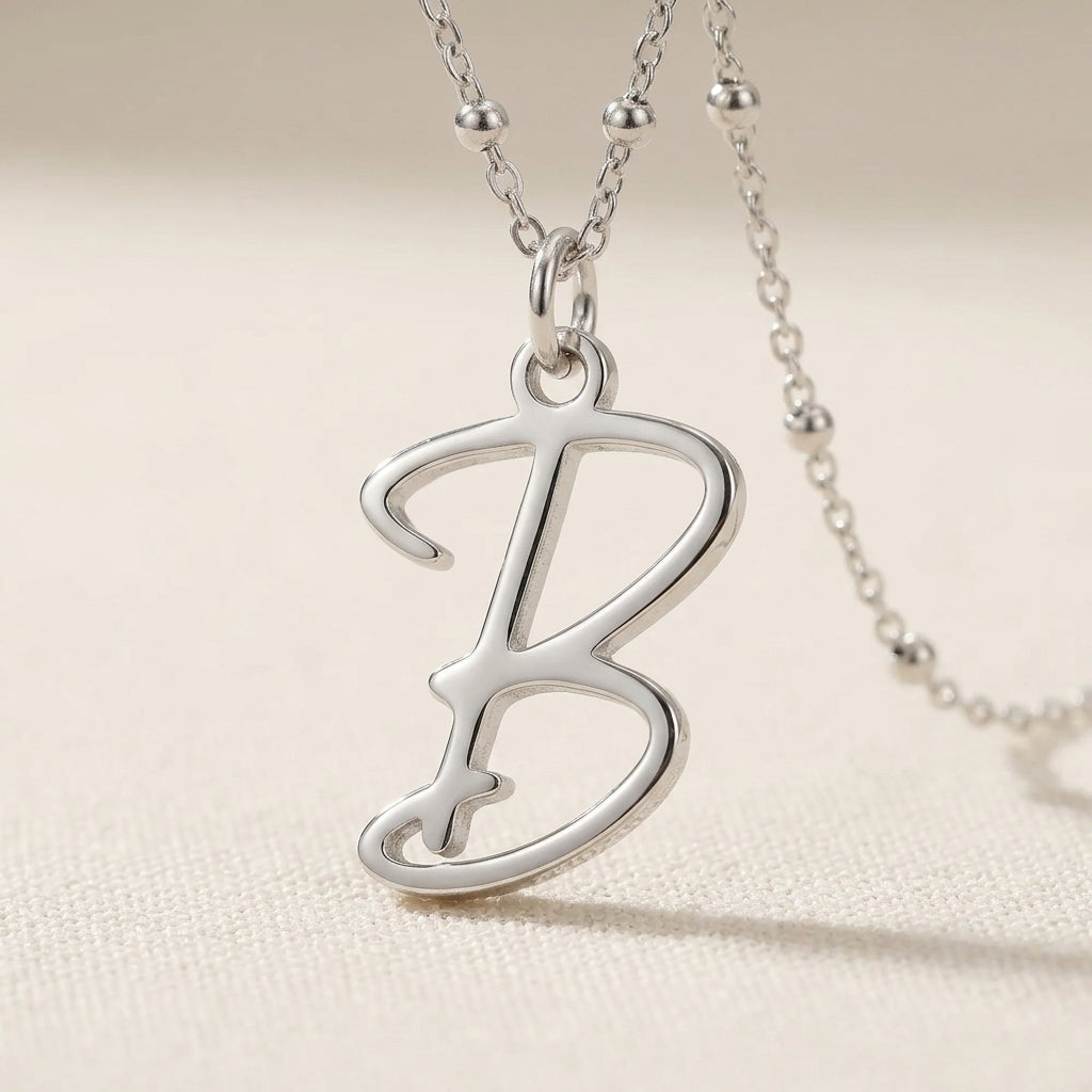 B Necklace | Initial & Letter B Pendant, Gold & Silver