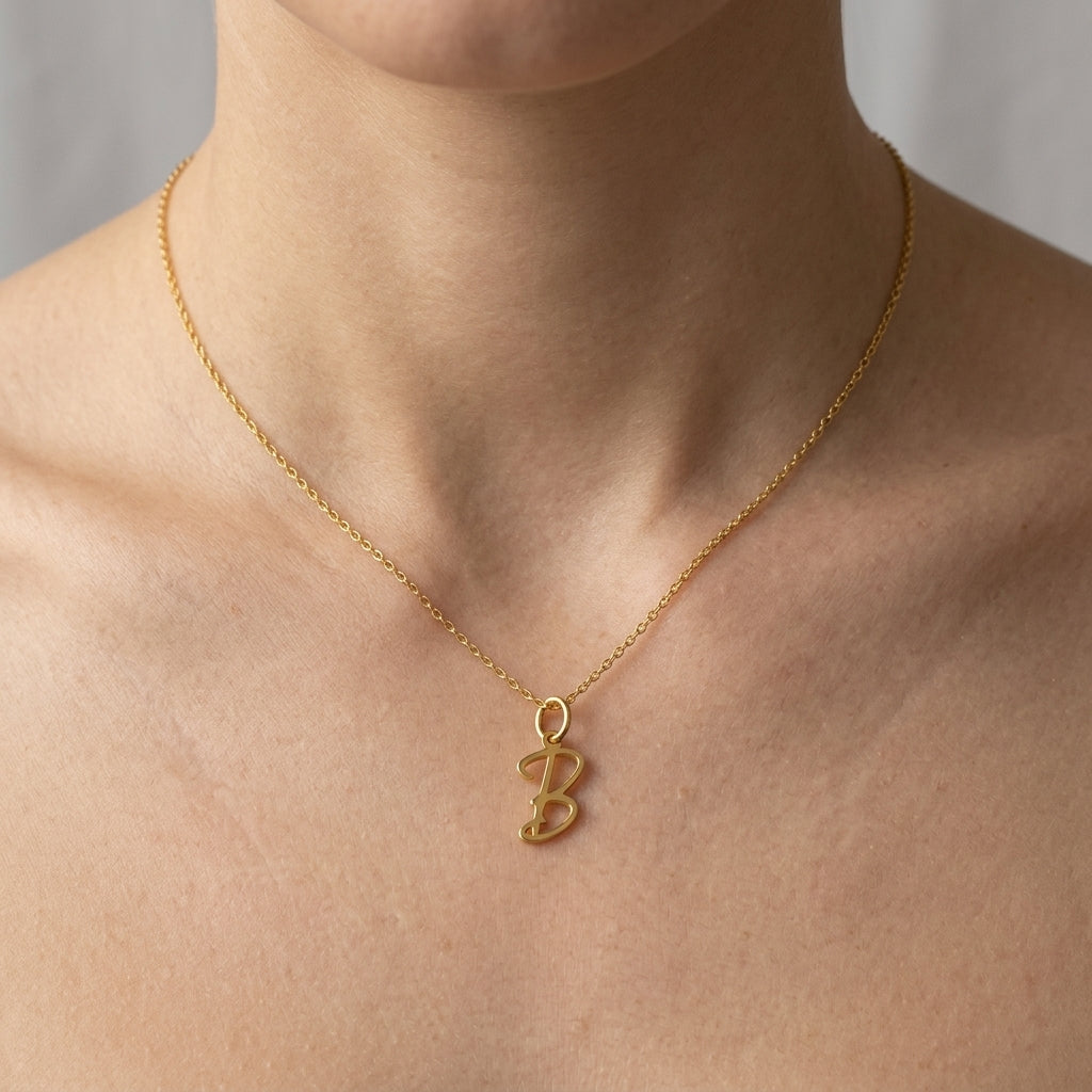 B Necklace | Initial & Letter B Pendant, Gold & Silver