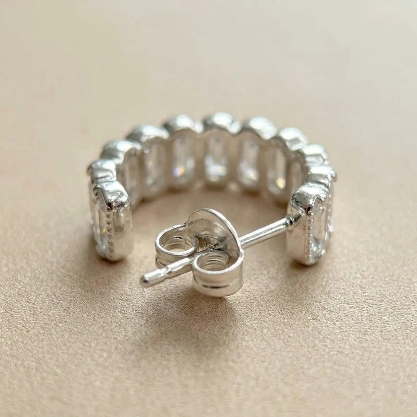 Baguette Stud Hoop Earrings in Gold & Silver