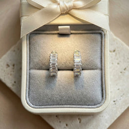 Baguette Stud Hoop Earrings in Gold & Silver