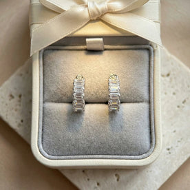 Baguette Stud Hoop Earrings in Gold & Silver
