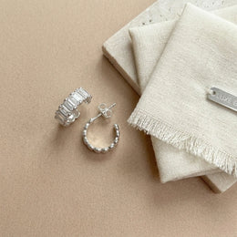 Baguette Stud Hoop Earrings in Gold & Silver