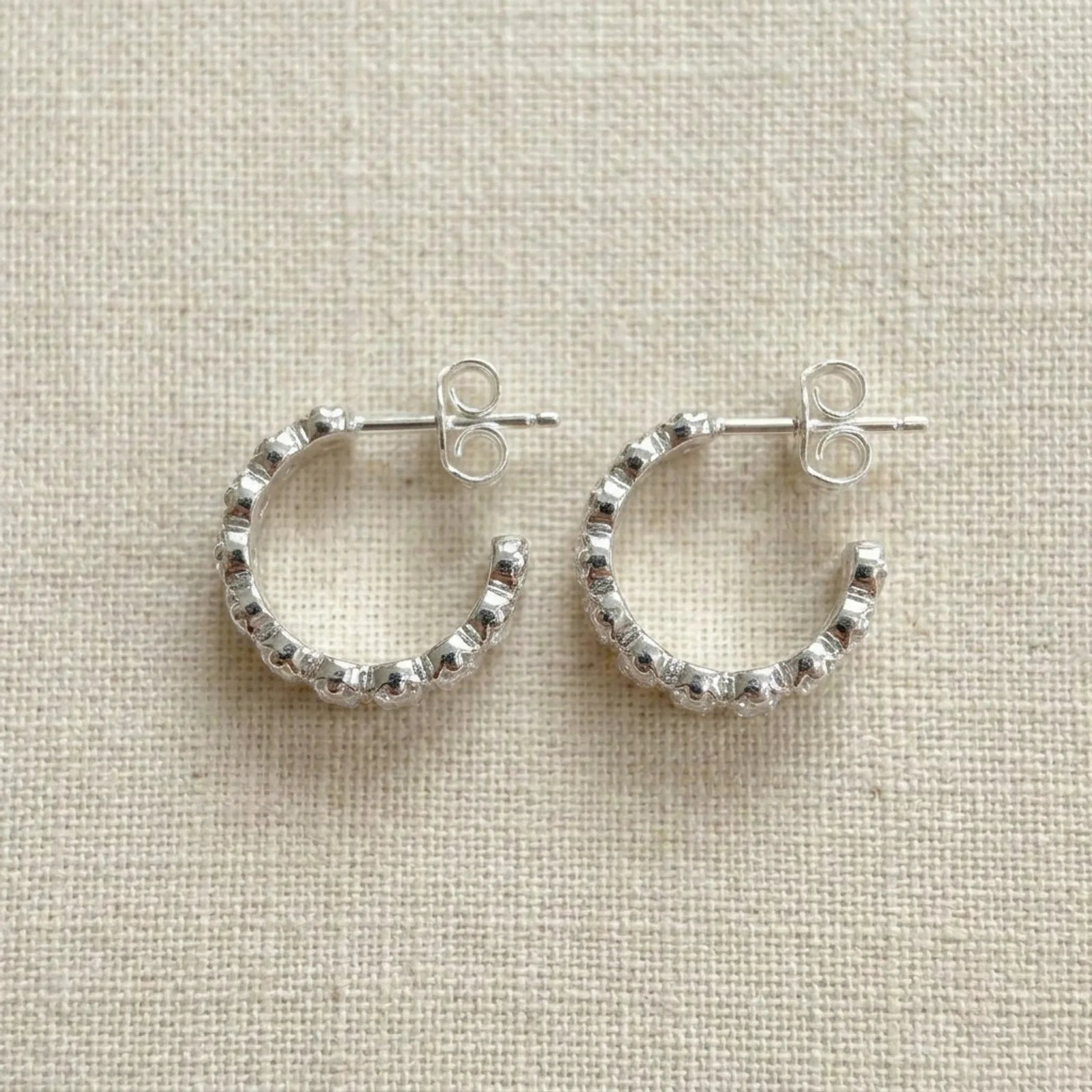 Baguette Stud Hoop Earrings in Gold & Silver