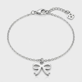 A single silver bow charm bracelet on a anchor chain